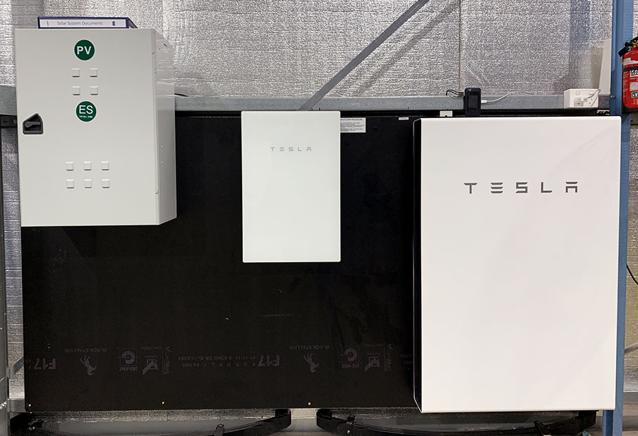 Tesla powerwall setup inside Darren's shed